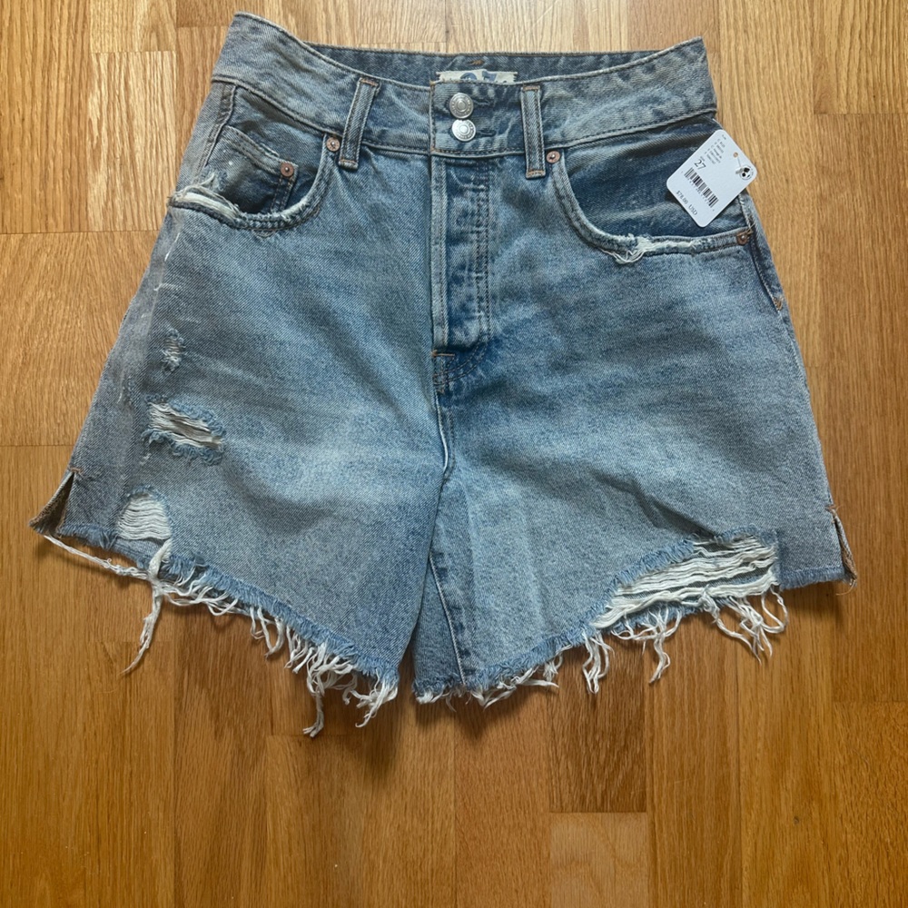 We The Free Light Blue Distressed High-Rise Jean Shorts